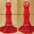 Vintage high collar real mermaid red lace prom dress CWFg